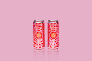 Two cans of 'All Hours' Rosé Cans on a Pink Background